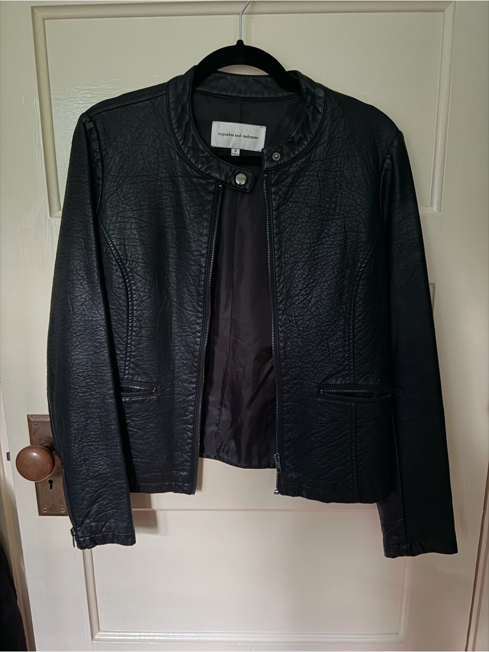 cupcakes & cashmere Black Faux Leather Biker Jacket